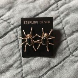 Silver/Onyx Spider Earrings